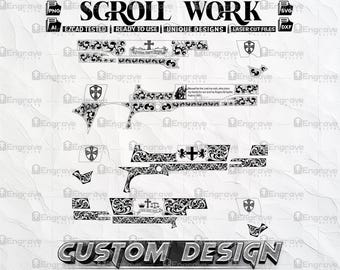 Aangepast scrollwerk lasergravureontwerp, scrollbestanden, filigraanpatroon, digitale download