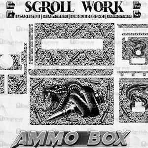 Custom Ammo Box Scroll Work Laser Engraving Designs | Intricate scroll Patterns | svg, dxf, Ai Digital Files for, ammo can snake bullet svg