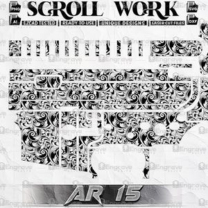 Scroll work laser engraving design compatible for Ar15, Custom Ar15 scroll design, Scroll files svg dxf ai png