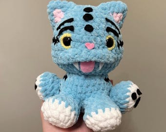Handmade Derpy Silly KPOP Hunter Tiger  Crochet Amigurumi Snuggler Lovey Plushie Gift Present Stuffed Animal