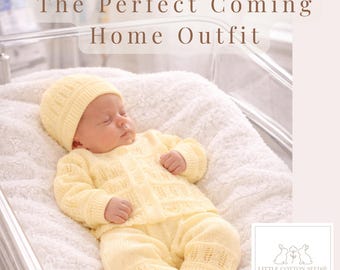 Organic Cotton Knit Newborn Coming Home Outfit, 4-Piece Baby Set, Yellow Baby Shower Gift