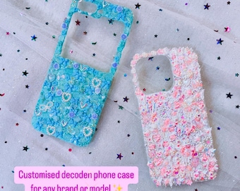Sparkly Kawaii Decoden Phone Case Any Device Cute Decora Custom Decoden Cases Samsung iPhone Google Pixel Huawei OnePlus Xiaomi Motorola LG