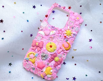 Kawaii Sailor Moon Decoden Phone Case  Cardcaptor Sakura Magical Girl Any Device Cute Decora Custom Decoden Cases Pink Phone Cases