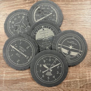 Engraved Slate Coasters Aviation Instrument Cluster (6-Pack) | Aviation-Inspired Cookware | Aviation Gift | Pilot Gift