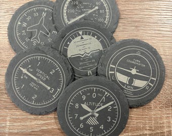 Engraved Slate Coasters Aviation Instrument Cluster (6-Pack) | Aviation-Inspired Cookware | Aviation Gift | Pilot Gift
