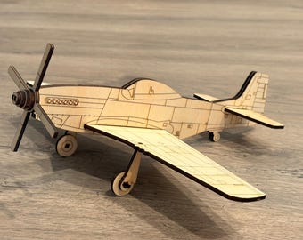 P-51 Mustang Wooden Model Kit – Laser Cut DIY Airplane Puzzle – Military Aircraft Woodcraft Gift for Aviation Enthusiasts