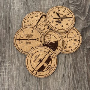 Engraved Cork Coasters Aviation Instrument Cluster (6-Pack) | Aviation-Inspired Cookware | Aviation Gift | Pilot Gift
