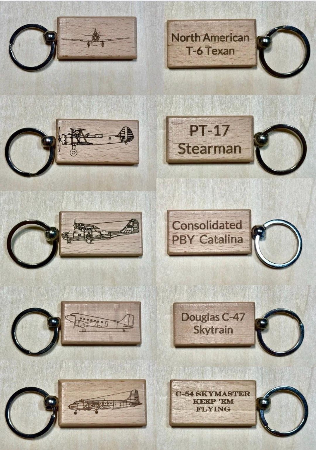 Aircraft Keychain – WWII Aircraft – T-6 Texan, Stearman, Catalina, C-54 ...