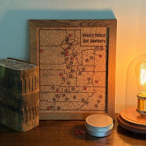 Utah Airport Pin Map | Cork Board for Fly Utah Passport Program | Pilot Gift | Handmade Aviation Map | Track Airport Landings