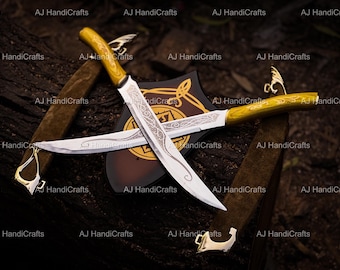 Handmade Legolas Greenleaf’s Swords Duo With Scabbard, Elven Short Sword Replica, Fantasy Gift for Boyfriend
