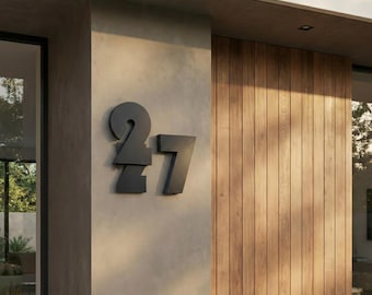 Números de casa flotantes impresos en 3D - Números de dirección modernos con soportes ocultos - Letrero para casa resistente a la intemperie