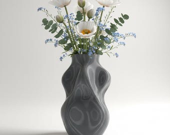Jarrón ondulado impreso en 3D – Decoración escultórica moderna para el hogar (25 cm)