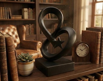 Escultura abstracta de estrella infinita, decoración moderna de escritorio en negro mate, estatua de arte simbólico, regalo de logro.