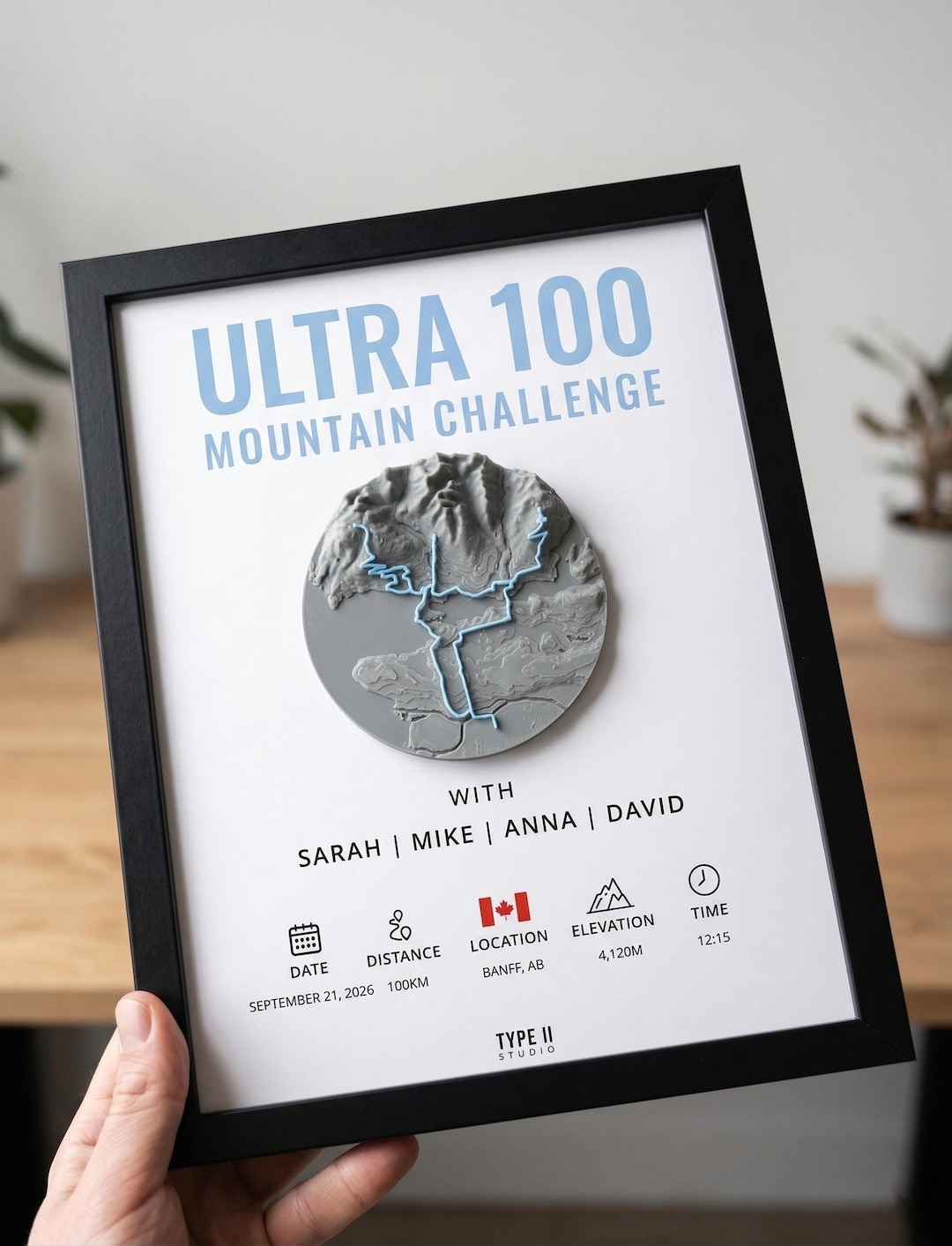 Topographic Map Frame Custom 3D Topographical Map Art | Framed Strava GPX Trail Relief Wall ...