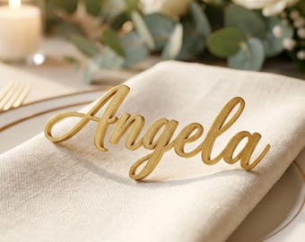 Custom 3D Printed Script Name Place Cards, Gold Wedding Guest Names, Elegant Table Settings