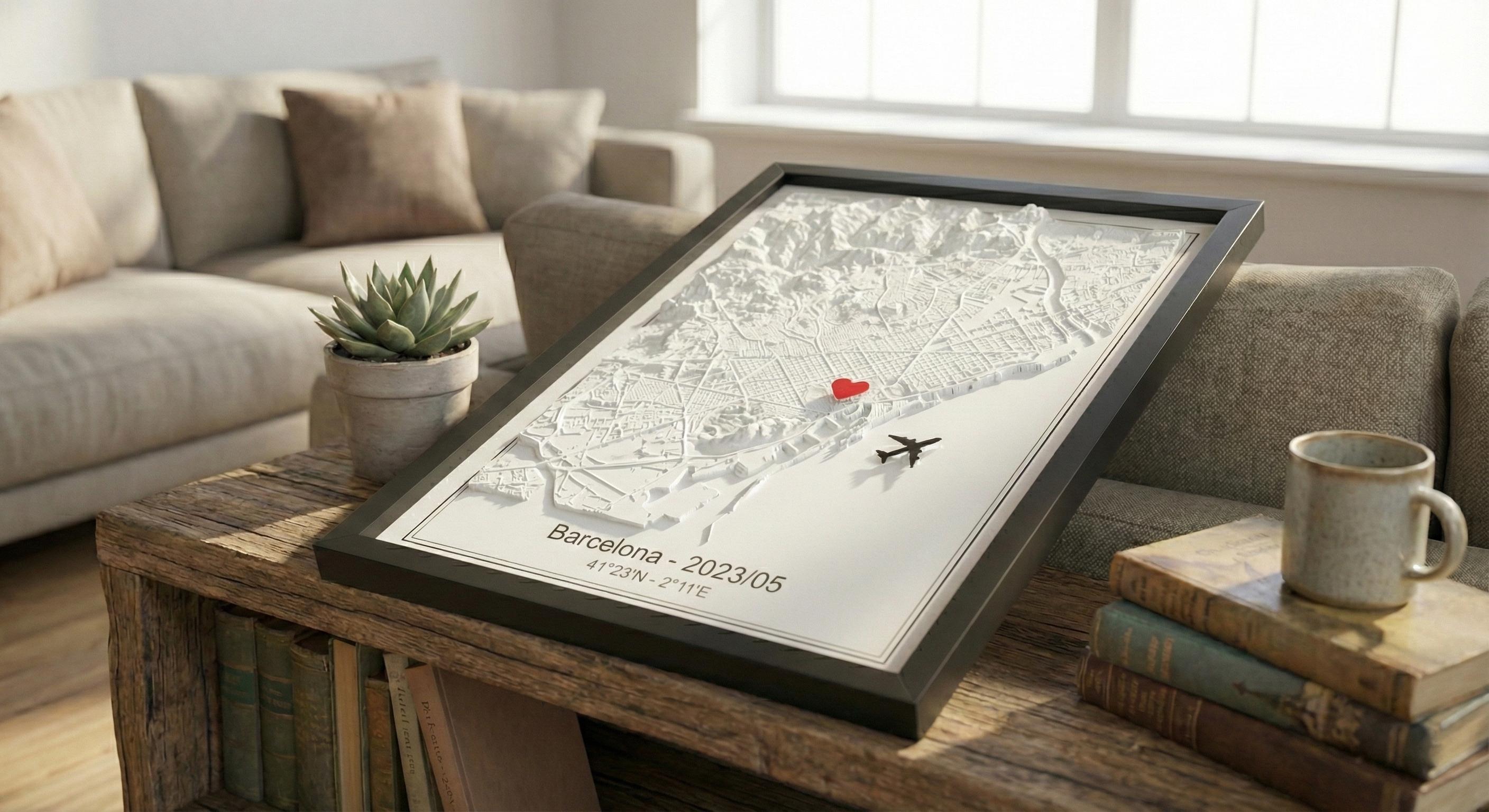 Personalized 3D Relief Map in Frame, Custom Travel Memory Gift ...