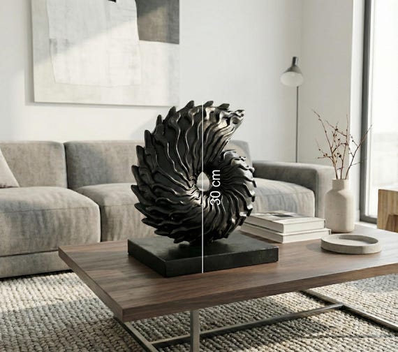 Moderne abstrakte Skulptur, 3D gedruckte dynamische Nautilus Shell, zeitgenössisches Wohnzimmer Dekor, Kunststück