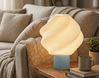 Lámpara de mesa moderna, pantalla de ondas orgánicas, diseño plisado y retorcido, luz ambiental para mesita de noche, decoración escandinava
