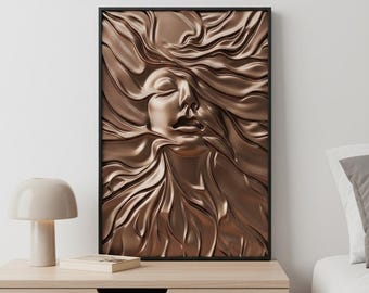 Escultura abstracta moderna de bronce con rostro en 3D