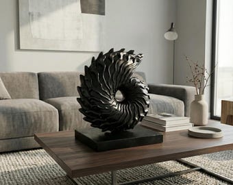 Escultura abstracta moderna, concha de nautilus dinámica impresa en 3D, decoración contemporánea para sala de estar, obra de arte.