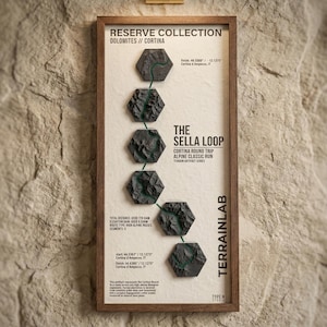 3D Topographical Map Art | Dolomites Cortina Sella Loop Trail Relief Poster
