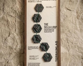 3D Topographical Map Art | Dolomites Cortina Sella Loop Trail Relief Poster