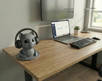 Soporte para auriculares con diseño de gato, soporte impreso en 3D, escritorio para gamers, regalo único para enamorados.