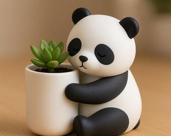Maceta Panda Hug STL / Maceta para suculentas imprimible en 3D / Decoración de escritorio Kawaii (descarga digital)