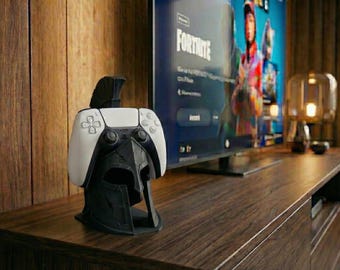 Soporte para control de casco espartano / Soporte para control inalámbrico de PS5 y Xbox / Accesorio de escritorio de guerrero griego desgastado por la batalla
