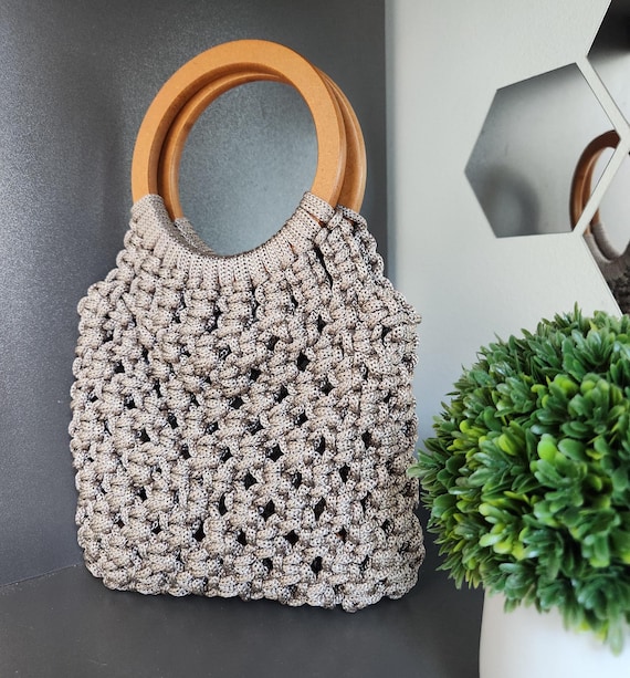The Karla Handmade Crochet Handbag With Wooden Handle Crochet Purse Evening Bag Boho Style Bag Knitted Small Purse Etsy Canada