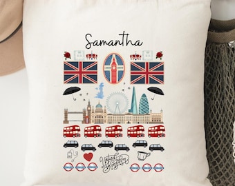 Bolsa de Londres personalizada, bolsa de Inglaterra, bolsa de libros personalizada para ella, bolsa de mercado británica de Londres personalizada, regalo