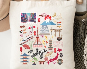 Tokyo Japan Collage Tote Bag | 100% Cotton Japan Travel Bag