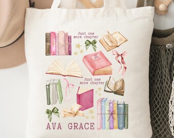 Book Lover Tote Bag for Book Worm Tote Custom Book Bag for Her Personalized Librarian Teacher Bookish Pink Coquette Gift for Her