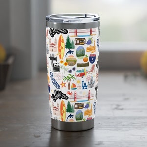 California Tumbler West Coast Cup 20oz Drink Tumbler California Gift California Landmarks Tumbler West Coaster Travel Cup