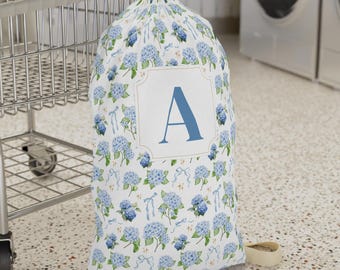 College Laundry Bag Back To College Gift Personalized Blue Hydrangea Laundry Bag Floral Dorm Decor Dorm Essentials College Freshman