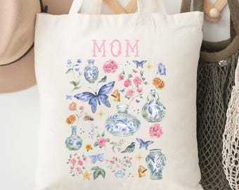 Chinoiserie Tote Bag | Chinoiserie Tote Bag | Chinoiserie Gift | Southern Coastal Gift | Ginger Jar Gift | Blue Ginger Jar Tote Bag