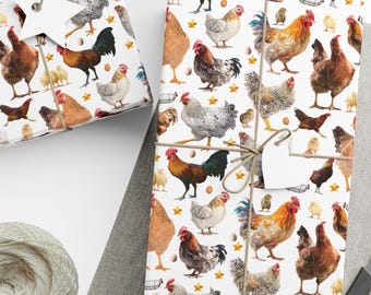 Papel de regalo para pollos, suministros y decoración para fiestas de cumpleaños de pollos, papel de regalo de granja, amante de los pollos, mamá pollona