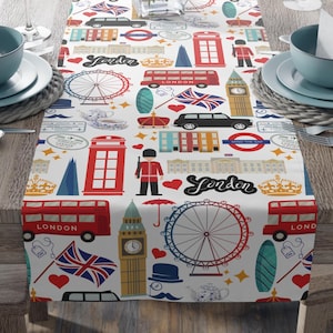 London Landmarks Table Runner | British London Table Runner | London Party | London Gifts | London Home Decor