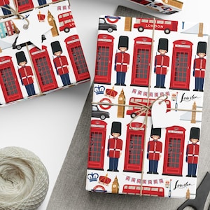 London Wrapping Paper Roll and Sheets | British Birthday Party Supplies and Decor | London Gift | London Wrapping Paper | London Christmas image 1