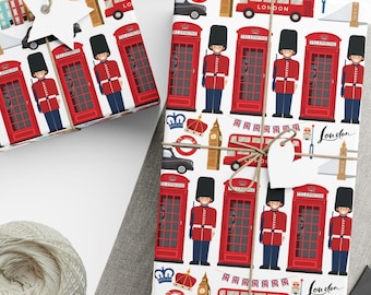 London Wrapping Paper Roll and Sheets | British Birthday Party Supplies and Decor | London Gift | London Wrapping Paper | London Christmas