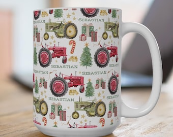 Tractor Mug Personalized Christmas Mug Custom Tractor Mug for Christmas Gift Farming Tractor Ceramic Mug 15 oz.