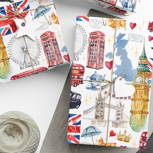 London Wrapping Paper Roll and Sheets | British Birthday Party Supplies and Decor | London Gift | England Wrapping Paper