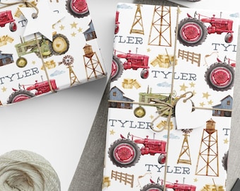 Tractor Recycled And Recyclable Gift Wrapping Paper - Vintage And Modern Tractors 4 Sheets And 4 Tyre Track Strung Gift Tags Birthday Father S Day Farm Christmas - View #4