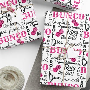 Bunco inpakpapier, rol en vellen | Bunco Verjaardagsfeestje Benodigdheden en decoratie | Bunco-cadeau | Inpakpapier game-avond | Bunco-benodigdheden afbeelding 1