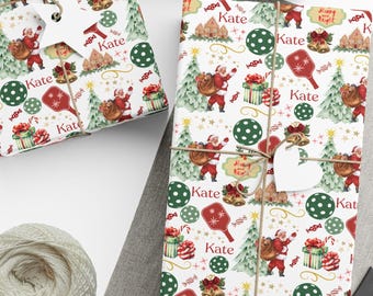 Pickleball Wrapping Paper Pickleball Santa Personalized Christmas Holiday Gift Wrap Custom Pickleball Gift Wrap