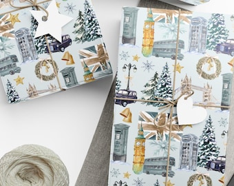 London Christmas Wrapping Paper British Gift Wrap England Gift Wrap London Winter Scene