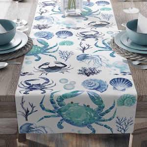 Blaue Krabbe Küsten Hochzeitsdekor Strand Party Dekor Nantucket Party Hochzeit Tischläufer Brautdusche Dekor