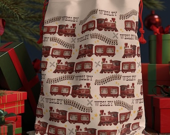 Train Gift Bag Personalized Trains Santa Sack Holiday Gift Sack Custom Railroad Gift Wrap for Christmas Train Lover