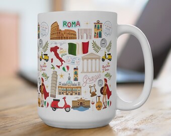 Caneca Roma Itália Caneca de Café 443ml Caneca de Café Italiana Itália Pontos Turísticos Caneca de Presente Roma Itália Cozinha