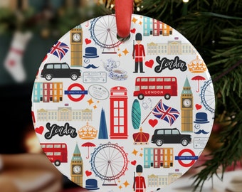 London Christmas Ornament | England Gift | London Acrylic Ornament Gift Tag | London Landmarks | British Gift